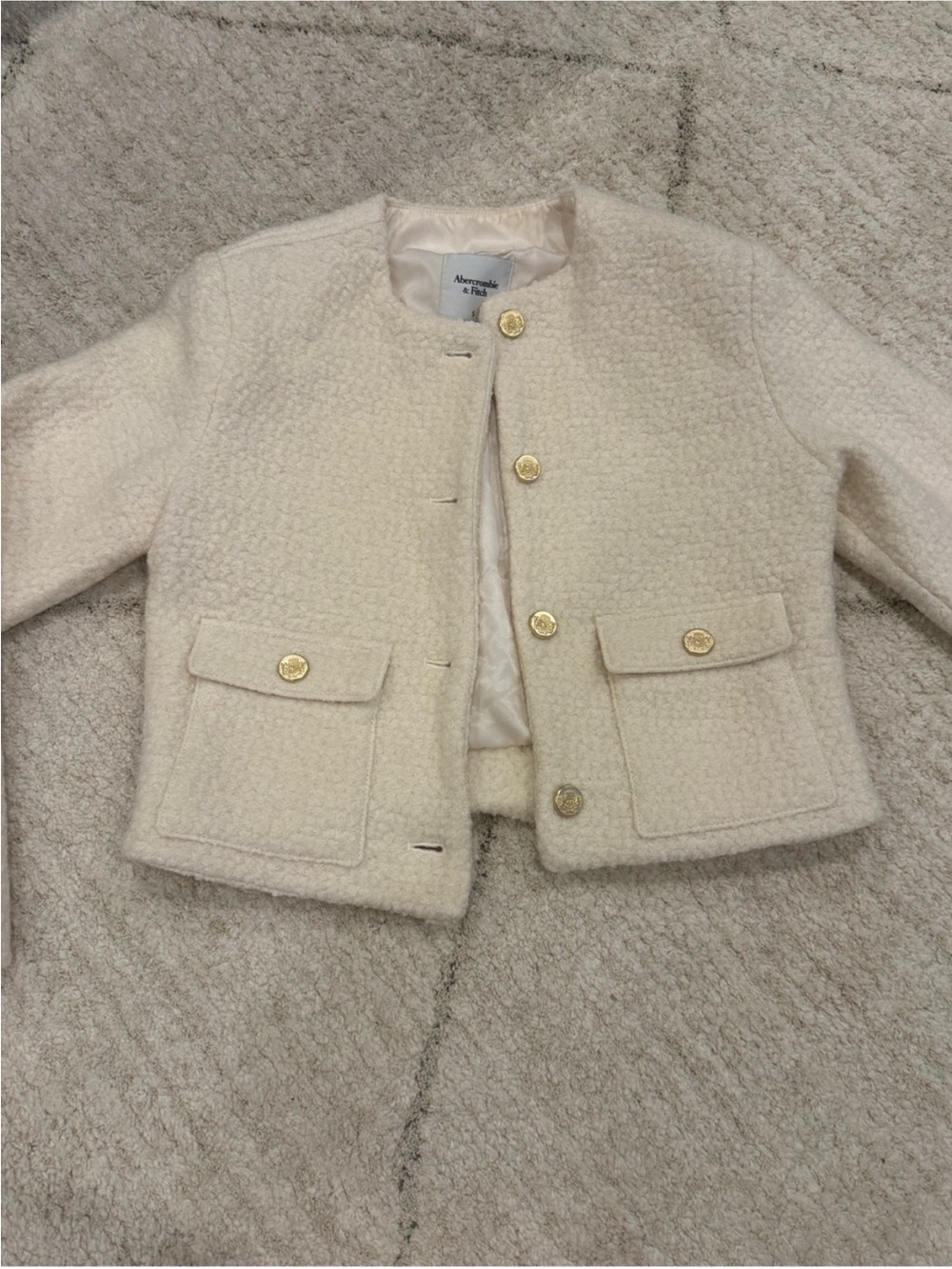 Abercrombie & Fitch Cream boucle Blazer with Gold Buttons
